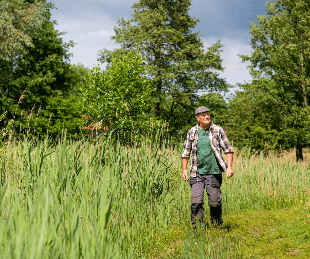 Andre van Harxen loopt door grasveld