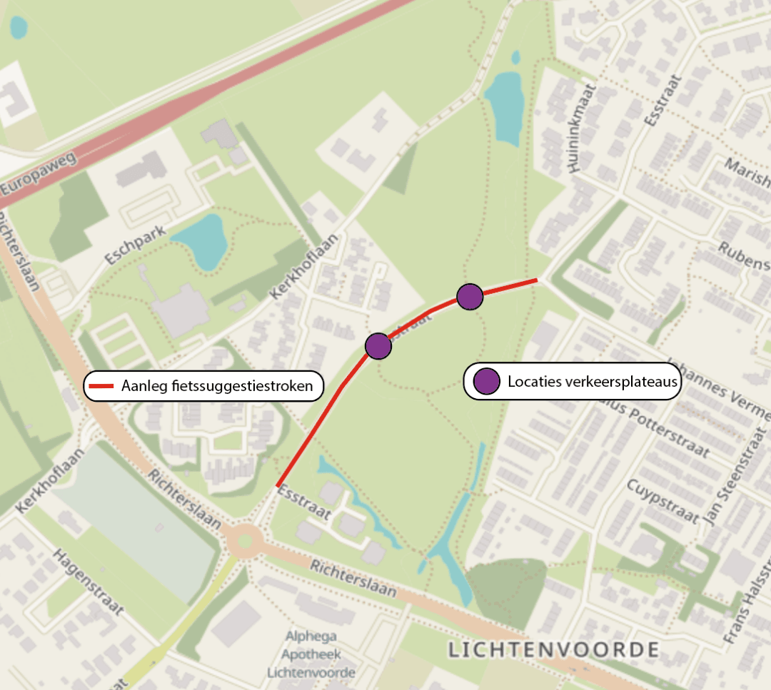 kaart van de Weginrichting Esstraat Lichtenvoorde vanaf 21 september