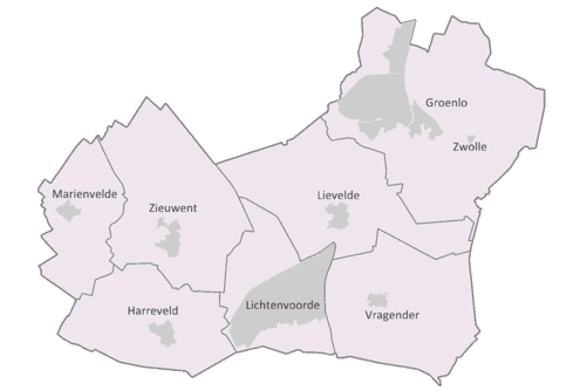 Kaart gemeente Oost Gelre met de gemeentedelen